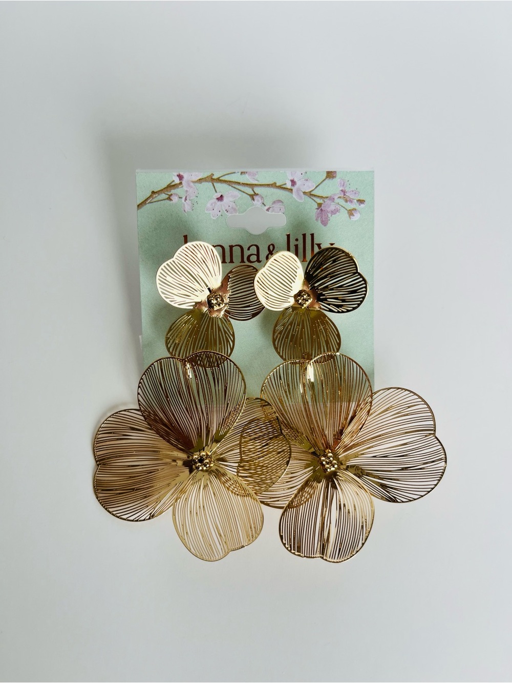 lonna & lilly Gold-Tone Openwork Flower Double Drop Earrings